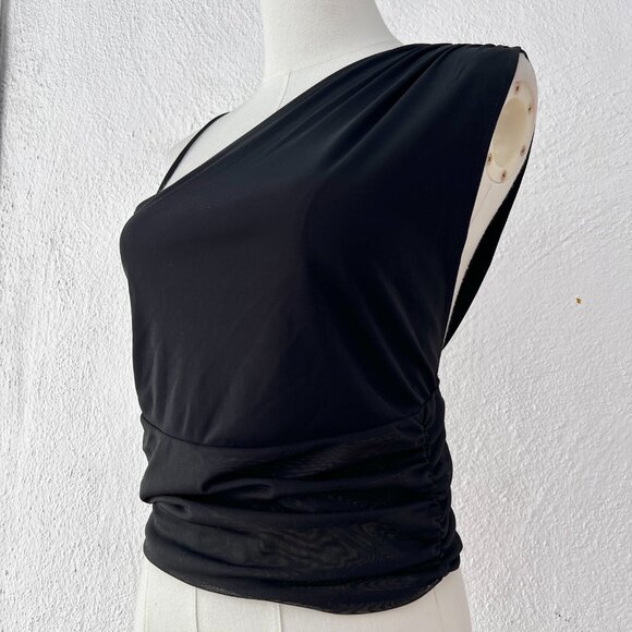 Zara One Shoulder Black Mesh Top Size Medium / Y2K Aesthetic / Vamp Romantic - Picture 7 of 16